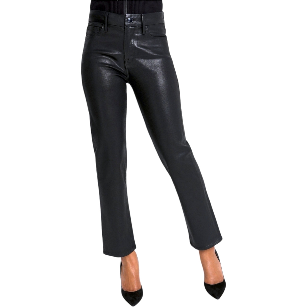 Good American Black Coated Jeans Straight Leg Size 27